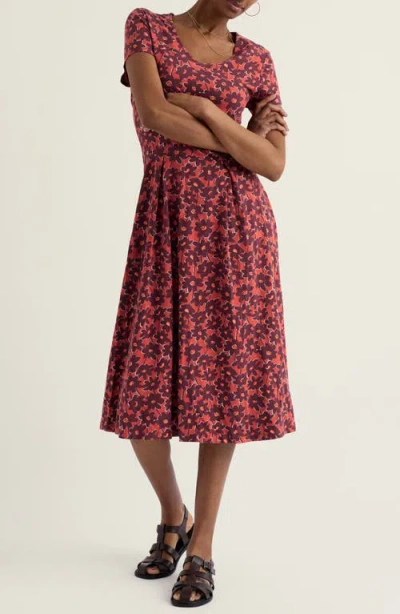 Seasalt Cornwall Pier View Floral Flare Stretch Organic Cotton Dress In Pink