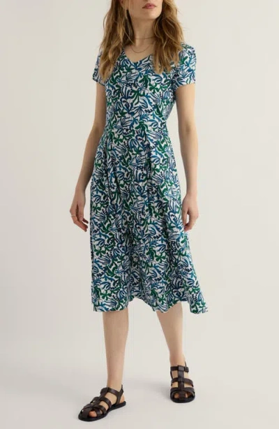 Seasalt Cornwall Pier View Frond Print Flare Stretch Organic Cotton Dress In Multi