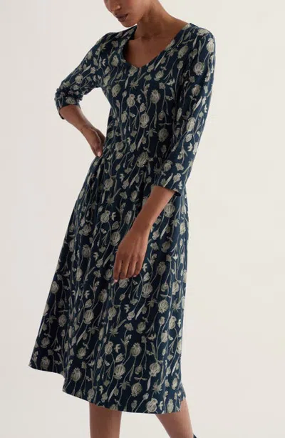 Seasalt Cornwall Pier View Organic Cotton Jersey Midi Dress In Lino Seedpods Maritime