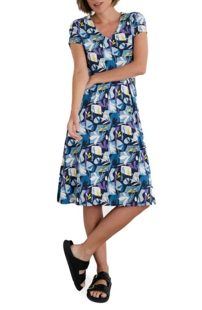 Seasalt Cornwall Pier View Stretch Organic Cotton Fit & Flare Dress In Multi