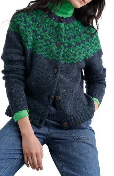 Seasalt Cornwall Port Kinnis Fair Isle Merino Wool Blend Cardigan In Blue
