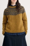Seasalt Cornwall Port Kinnis Fair Isle Merino Wool Blend Crewneck Sweater In Brown