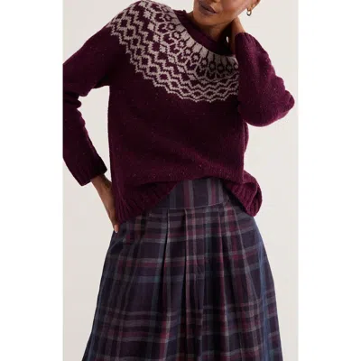 Seasalt Cornwall Port Kinnis Fair Isle Merino Wool Blend Sweater In Wag Tail Dark Hellebore Aran