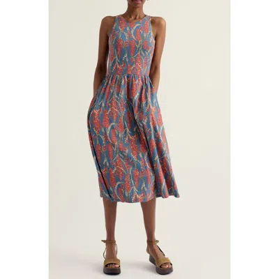 Seasalt Cornwall Porthmeor Wave Floral Stretch Organic Cotton Jersey Midi Dress In Blue