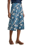 Seasalt Cornwall Rose A-line Stretch Organic Cotton Midi Skirt In Multi