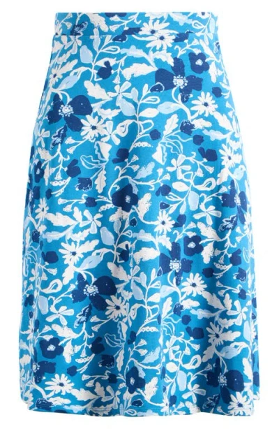 Seasalt Cornwall Rose A-line Stretch Organic Cotton Midi Skirt In Blue