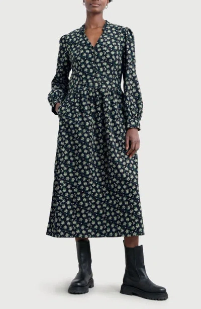Seasalt Cornwall Rose Cottage Floral Long Sleeve Corduroy Midi Dress In Multi