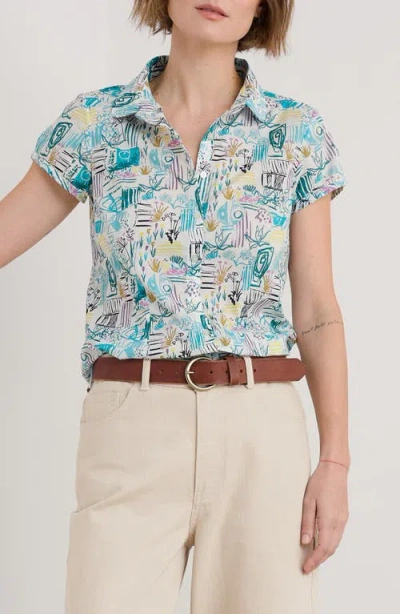 Seasalt Cornwall Rushmaker Garden Print Cap Sleeve Organic Cotton Voile Button-up Shirt In Garden Studio Sketch Chalk