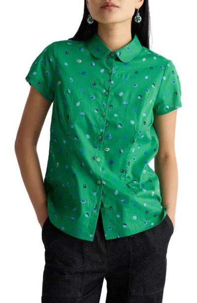 Seasalt Cornwall Rushmaker Petal Spot Organic Cotton Voile Button-up Shirt In Green