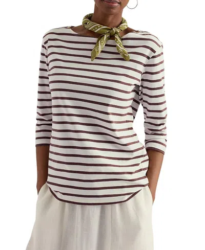 Seasalt Cornwall Sailor Boat Neck 3/4 Sleeve T-shirt In Multi