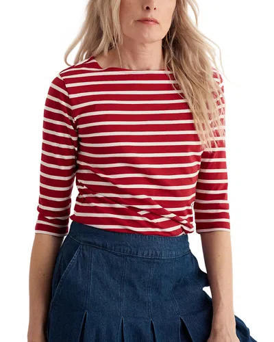 Seasalt Cornwall Sailor Boat Neck 3/4 Sleeve T-shirt In Red