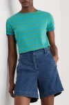 Seasalt Cornwall Sailor Stripe Organic Cotton T-shirt In Scallion Hedgerow