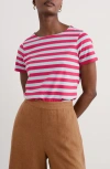 Seasalt Cornwall Sailor Stripe Organic Cotton T-shirt In Scallion Raspberry