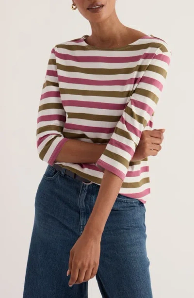 Seasalt Cornwall Sailor Stripe Three Quarter Sleeve Organic Cotton T-shirt In Multi