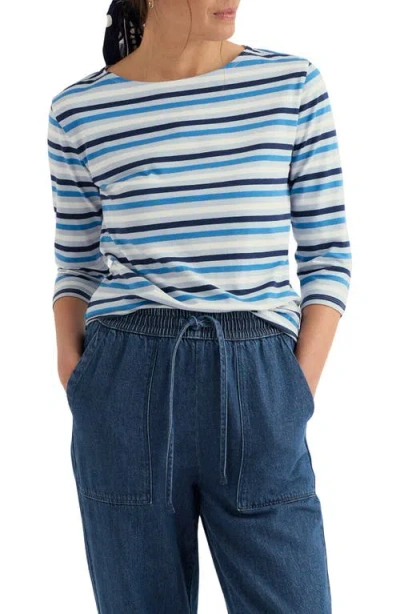Seasalt Cornwall Sailor Stripe Three Quarter Sleeve Organic Cotton T-shirt In Multi