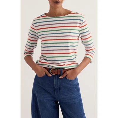 Seasalt Cornwall Sailor Stripe Three Quarter Sleeve Organic Cotton T-shirt In Multi