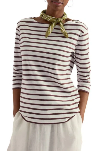 Seasalt Cornwall Sailor Stripe Three Quarter Sleeve Organic Cotton T-shirt In White
