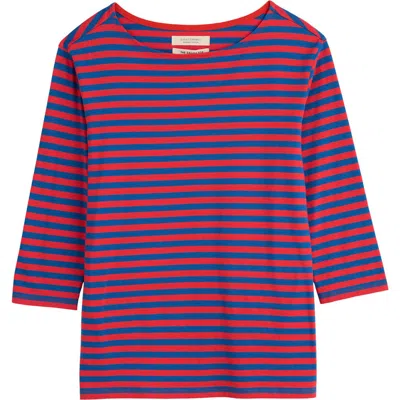 Seasalt Cornwall Sailor Stripe Three-quarter Sleeve Organic Cotton Top In Pink