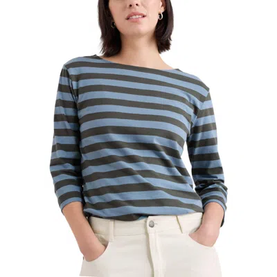 Seasalt Cornwall Sailor Stripe Three-quarter Sleeve Organic Cotton Top In Blue