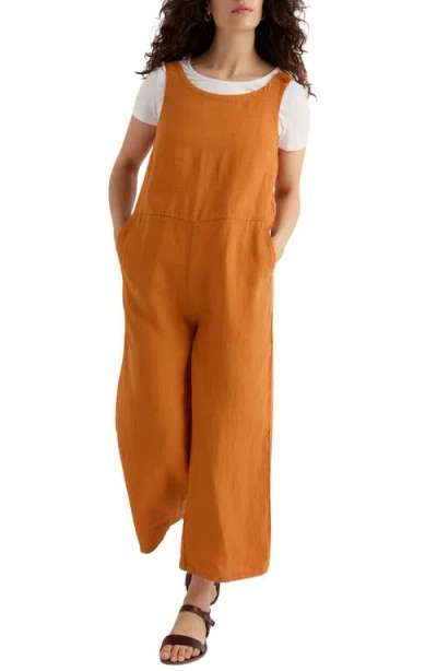 Seasalt Cornwall Salt Air Wide Leg Linen Jumpsuit In Orange