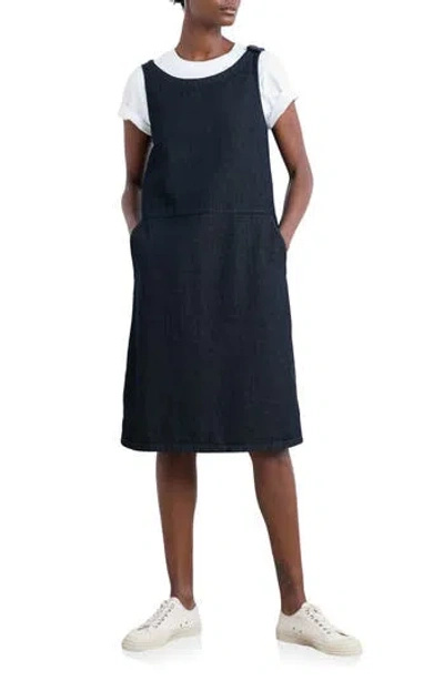 Seasalt Cornwall Salt Weave Denim Pinafore Dress In Blue