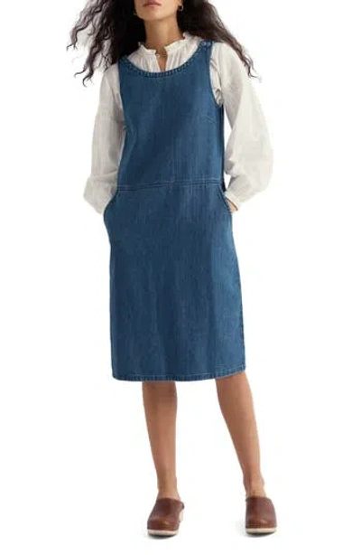 Seasalt Cornwall Salt Weave Denim Pinafore Dress In Blue