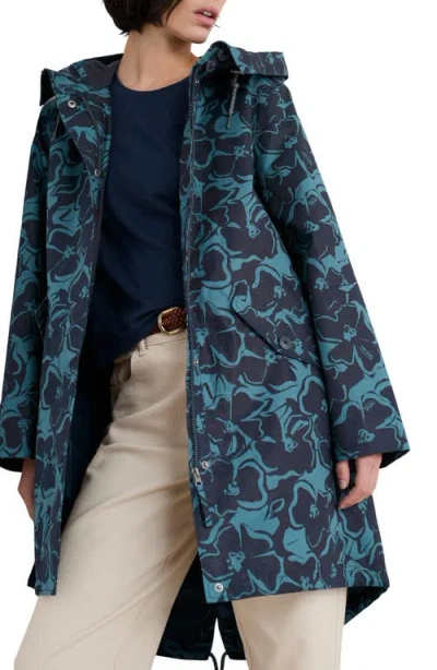 Seasalt Cornwall Seafaring Waterproof Linen & Cotton Hooded Coat In Campion Bloom Dusky Jade