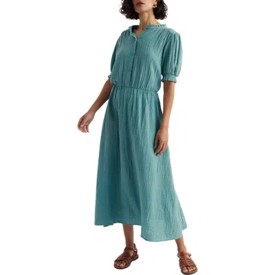 Seasalt Cornwall Shore Path Organic Cotton Gauze Midi Dress In Blue