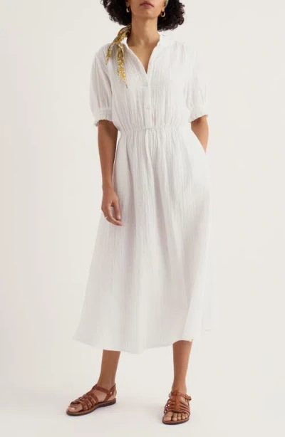 Seasalt Cornwall Shore Path Organic Cotton Gauze Midi Dress In White
