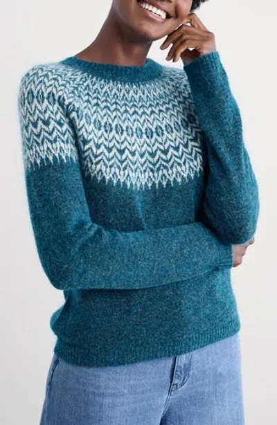 Seasalt Cornwall Spruce Frost Fair Isle Wool & Mohair Blend Sweater In Blue