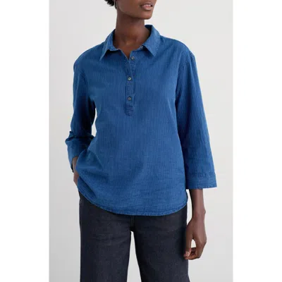 Seasalt Cornwall St Keverne Organic Cotton Half Placket Shirt In Blue
