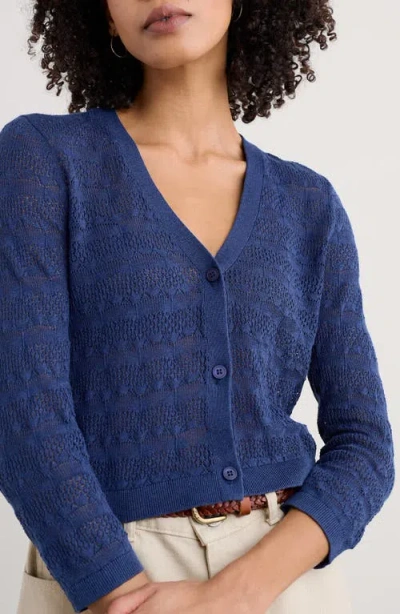 Seasalt Cornwall Sweet Day Pointelle Stitch Organic Cotton Cardigan In Knit Melange Yacht