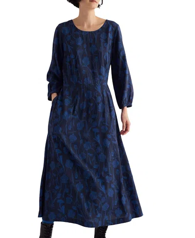 Seasalt Cornwall Tilly 3/4 Blouson Sleeve Midi Dress In Blue