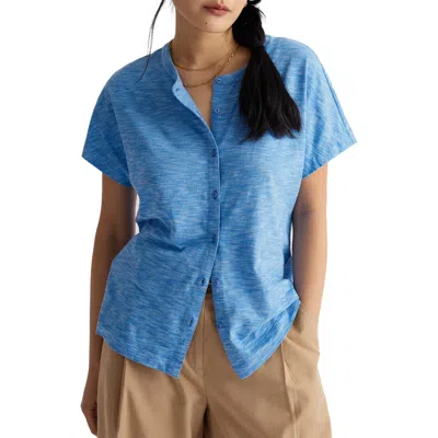 Seasalt Cornwall Tor Grass Organic Cotton Knit Button-up Shirt In Blue