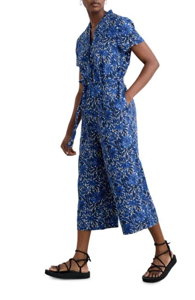 Seasalt Cornwall Treen Cove Linen Jumpsuit In Stream Flower Bright Marine