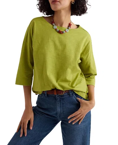 Seasalt Cornwall Tremayne Quay 3/4 Sleeve Jersey T-shirt In Green