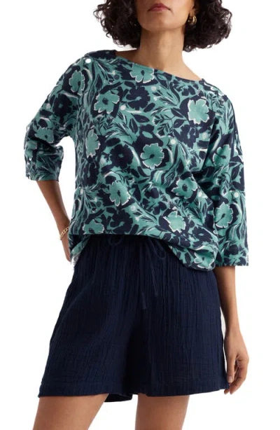 Seasalt Cornwall Tremayne Quay Floral Organic Cotton Top In Blue