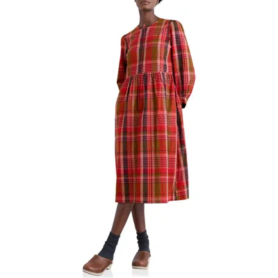 Seasalt Cornwall Trenkan Plaid Long Sleeve Organic Cotton Midi Dress In Multi