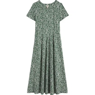 Seasalt Cornwall Veronica Abstract Print Stretch Organic Cotton Midi Dress In Green