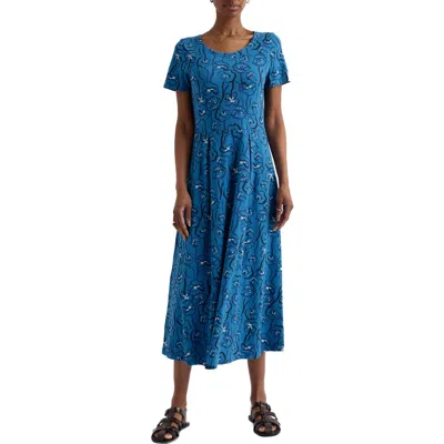 Seasalt Cornwall Veronica Floral Stretch Organic Cotton Midi Dress In Blue