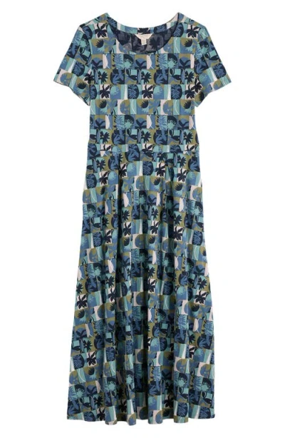 Seasalt Cornwall Veronica Floral Stretch Organic Cotton Midi Dress In Blue