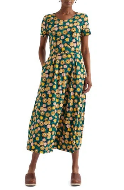Seasalt Cornwall Veronica Floral Stretch Organic Cotton Midi Dress In Green
