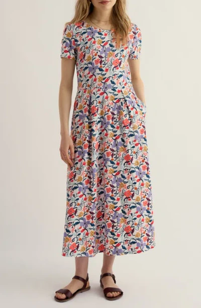 Seasalt Cornwall Veronica Floral Stretch Organic Cotton Midi Dress In Multi