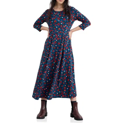 Seasalt Cornwall Veronica Print Stretch Organic Cotton Jersey Midi Dress In Nude