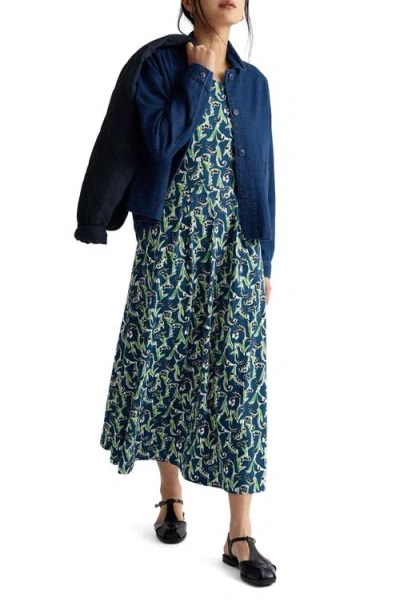 Seasalt Cornwall Veronica Print Stretch Organic Cotton Jersey Midi Dress In Blue