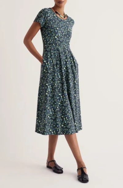Seasalt Cornwall Veronica Print Stretch Organic Cotton Jersey Midi Dress In Blue