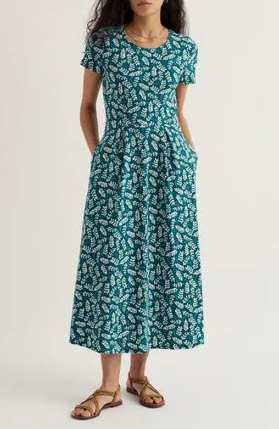 Seasalt Cornwall Veronica Print Stretch Organic Cotton Jersey Midi Dress In Green