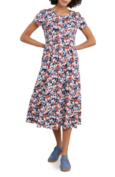 Seasalt Cornwall Veronica Print Stretch Organic Cotton Midi Dress In Campion Bloom Chalk