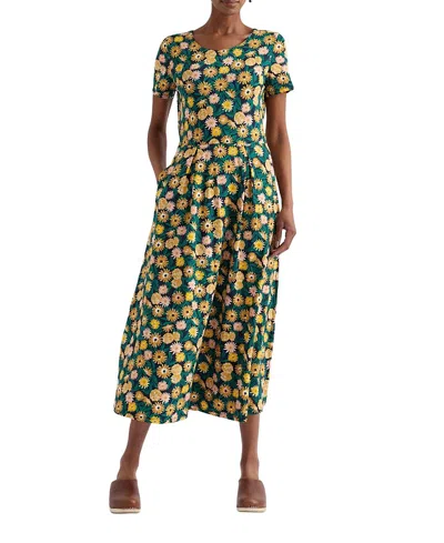 Seasalt Cornwall Veronica Short Sleeve Midi Dress In Marigold Meadow Inkwell