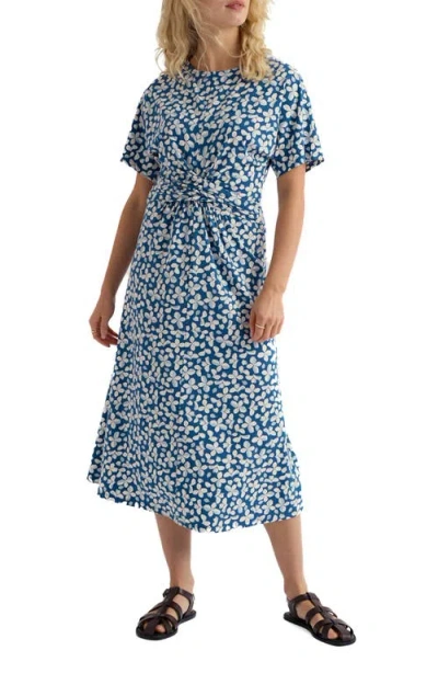 Seasalt Cornwall Water Mint Twist Front Organic Cotton Blend Midi Dress In Blue